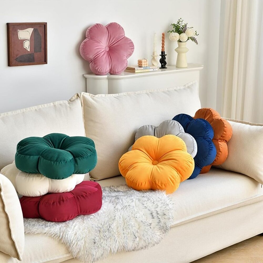 NEW  Flower Shaped Pillow with Velvet for Couch (15 Inches, Dark Green) - Picture 7 of 8